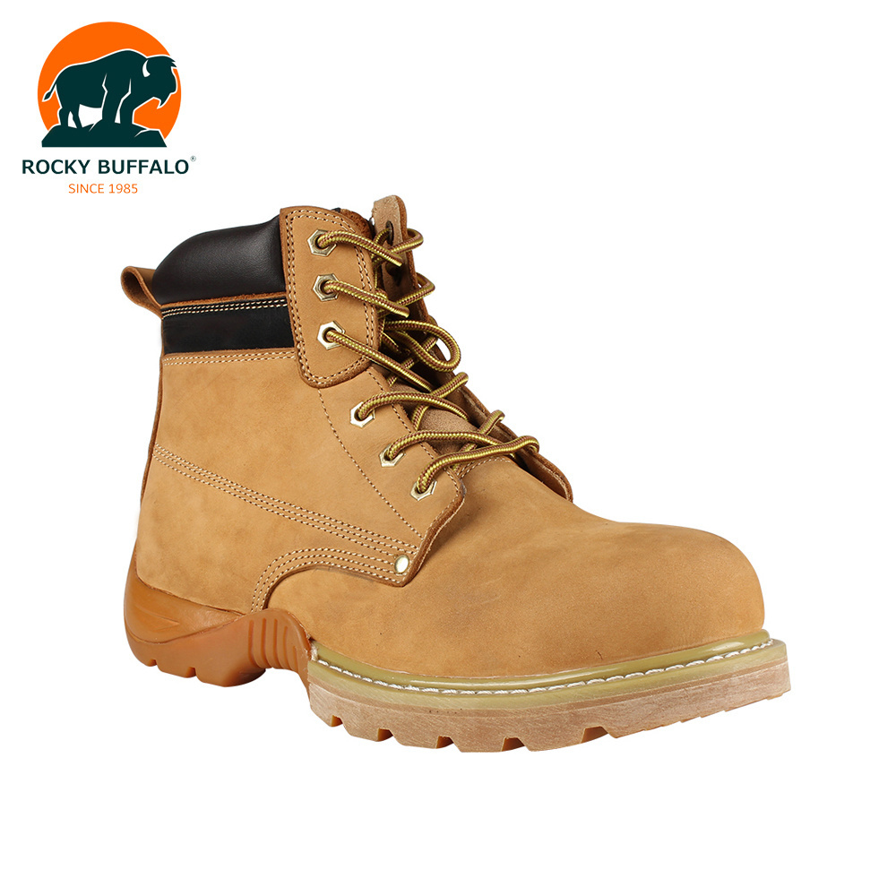 Rocky Buffalo Enduring Genuine Leather  High Good Quality Hard Work Shoes For Men Goodyear Welted EVA Cemented Safety Boots