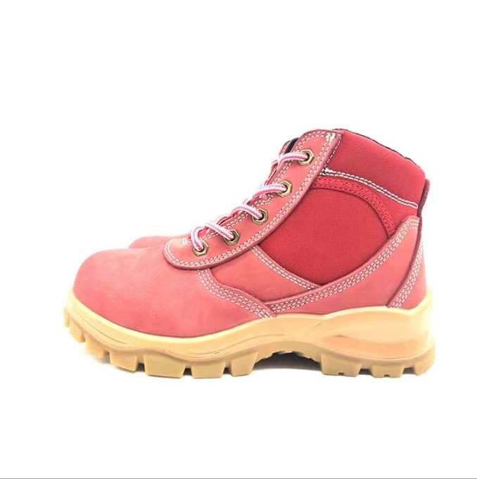 ROCKY BUFFALO BRAND pink Suede Leather Australia Work Boots Non Slip Safety Hard Work Steel Toe Shoes for Women