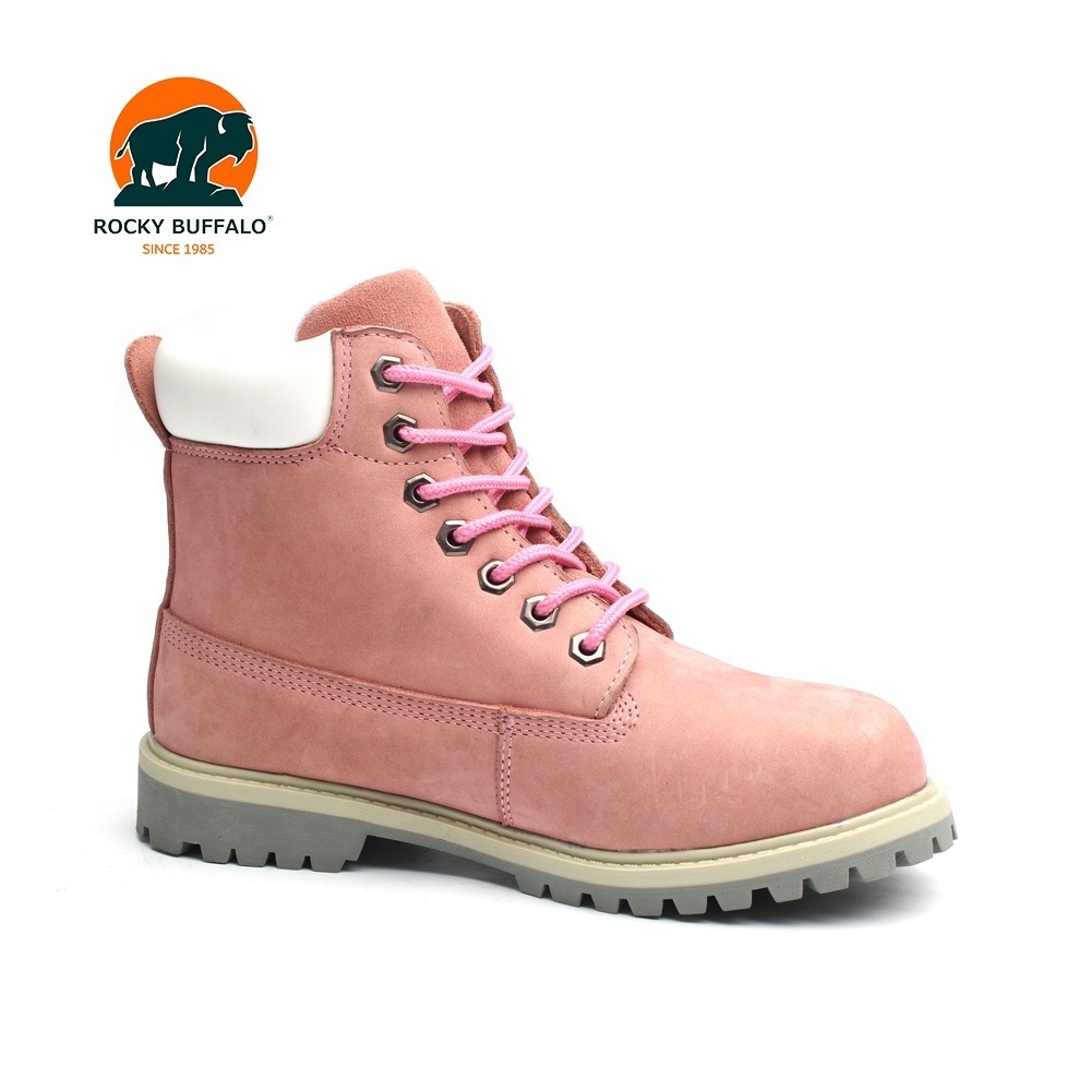 Rocky Buffalo Fashion Steel Toe Iron Steel Pink Cheap Lightweight Safety Boots For Women Lady