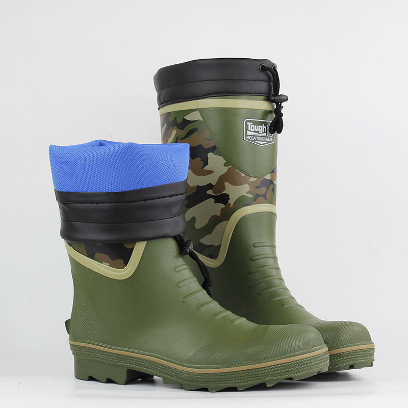 Rain boots men's four seasons water shoes cotton boots high tube can add velvet lining soft non-slip men's rubber shoes.