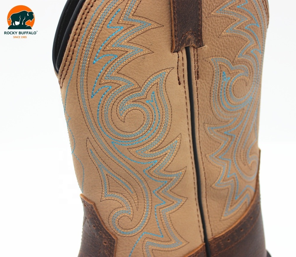 Rocky Buffalo Top Genuine Leather Lined Martin Boots With Embroidery Upper Steel Toe