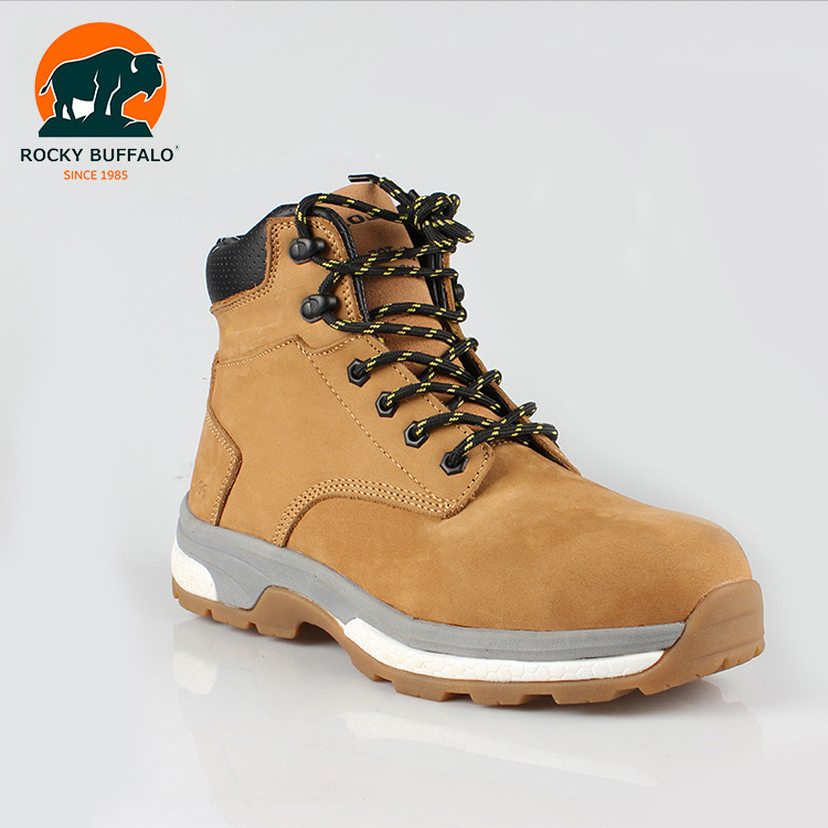 Rocky Buffalo Enduring Genuine Leather  High Good Quality Hard Work Shoes For Men Goodyear Welted EVA Cemented Safety Boots