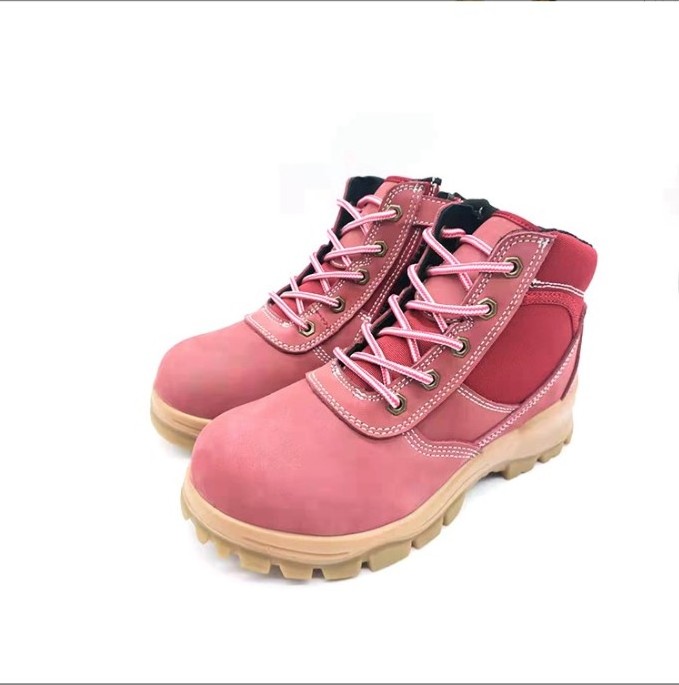 ROCKY BUFFALO BRAND pink Suede Leather Australia Work Boots Non Slip Safety Hard Work Steel Toe Shoes for Women