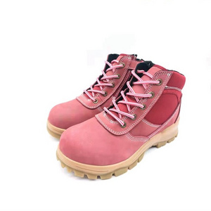 ROCKY BUFFALO BRAND pink Suede Leather Australia Work Boots Non Slip Safety Hard Work Steel Toe Shoes for Women