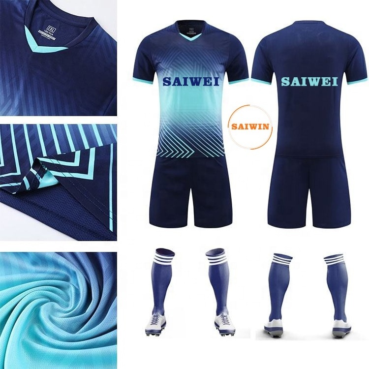 Custom top quality quick dry football jersey Soccer Wear Uniform Sublimation  For Clubs dark blue soccer jersey