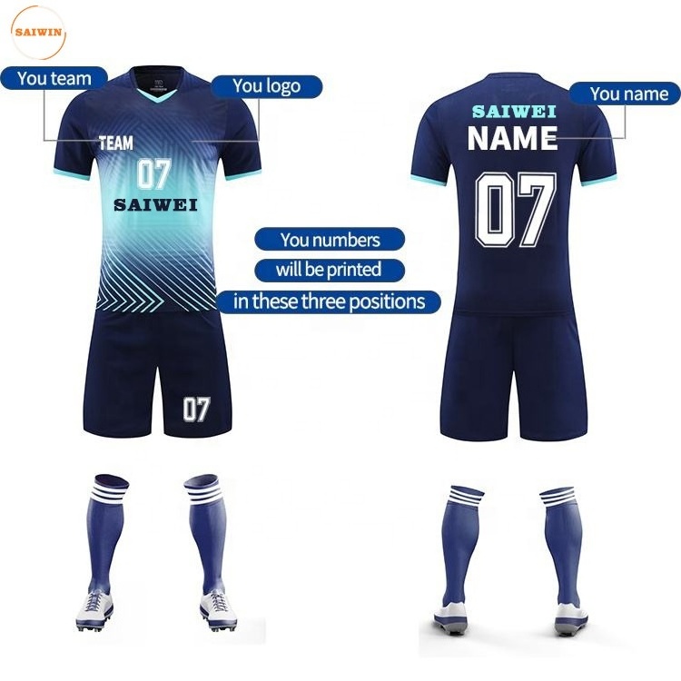 Custom top quality quick dry football jersey Soccer Wear Uniform Sublimation  For Clubs dark blue soccer jersey