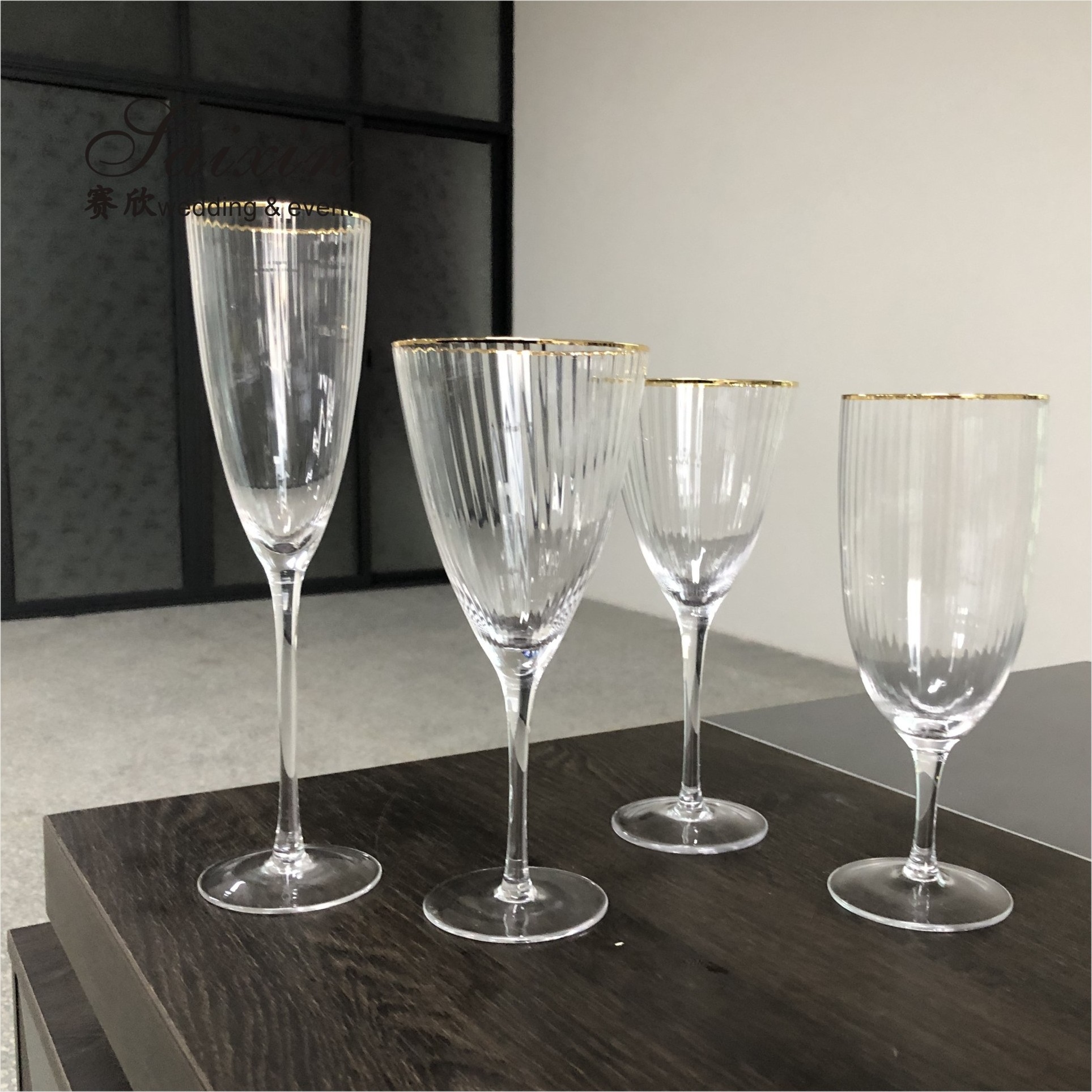 Factory hot sale funky set gold edge clear wine champagne water glasses For Party