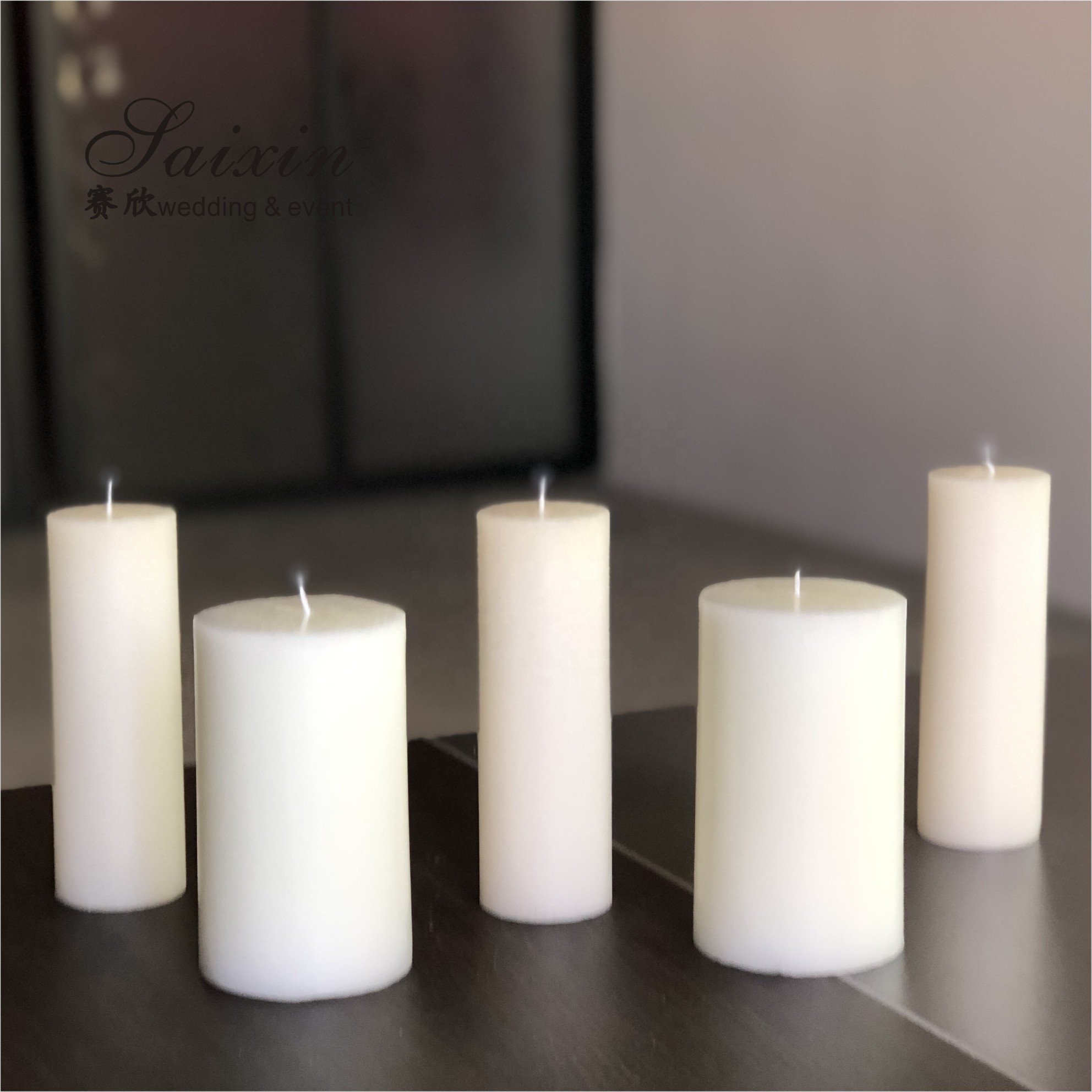 Factory Wholesale different size real wax pillar candle with candelabra for  wedding table decoration