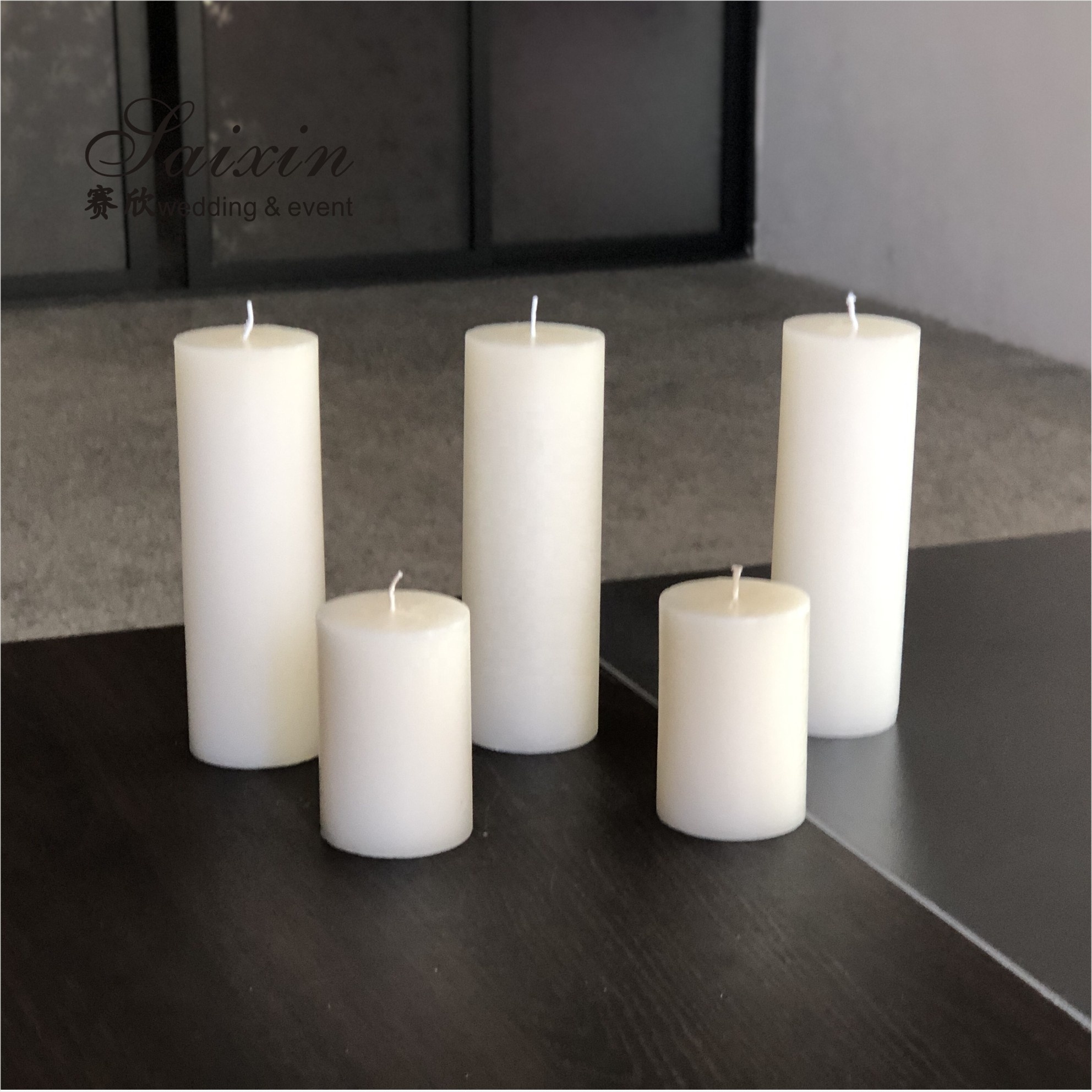 Factory Wholesale different size real wax pillar candle with candelabra for  wedding table decoration