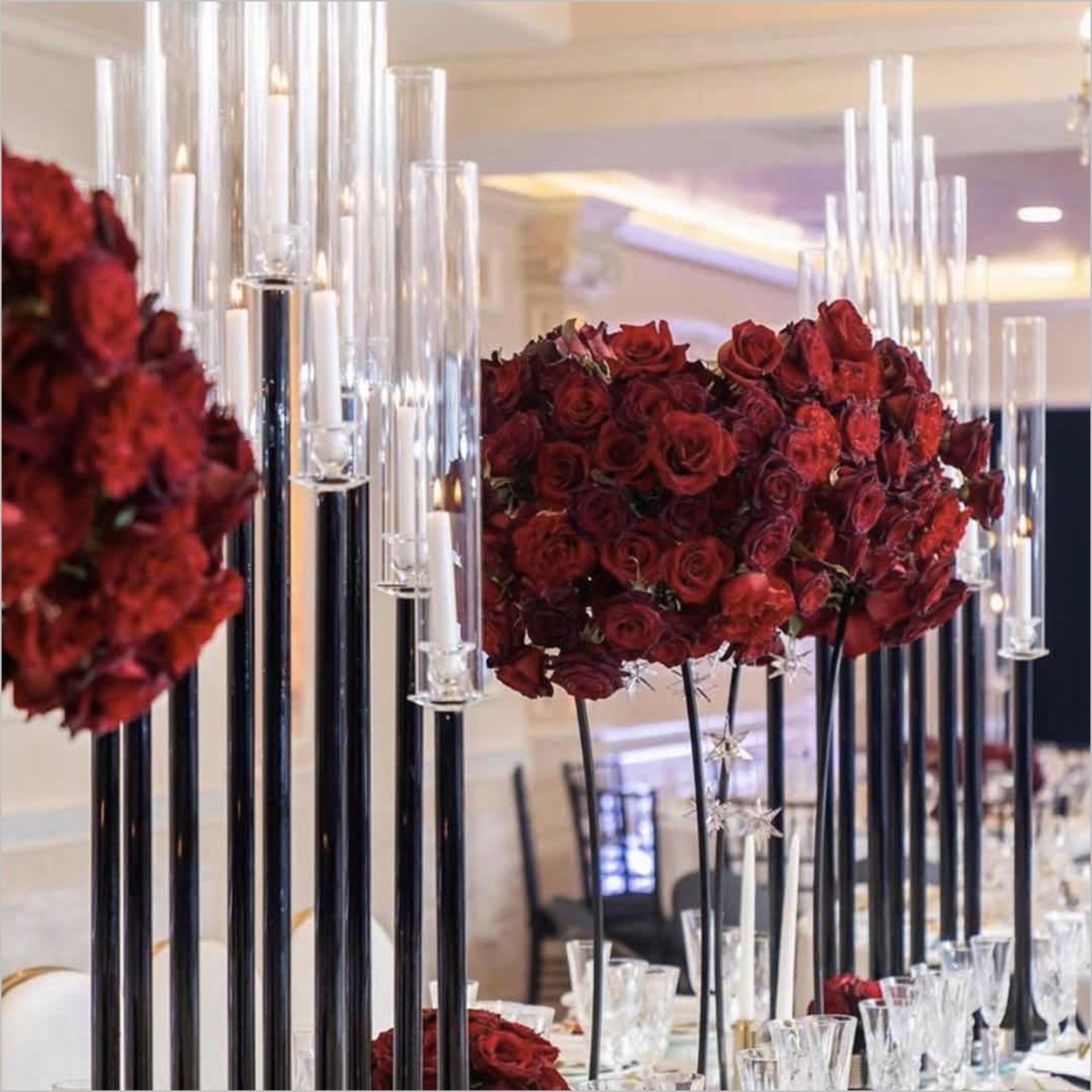 Wholesale long stem black crystal candelabra for wedding centerpiece