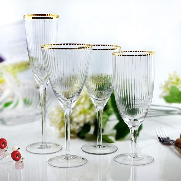 Factory hot sale funky set gold edge clear wine champagne water glasses For Party