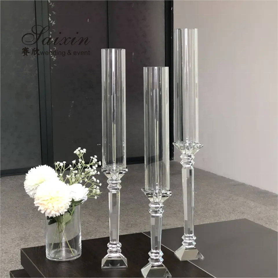 Hot Sale Custom Size Cylinder Candle Holder Glass Chimney  Simple Wedding Decoration Clear Candle Holder