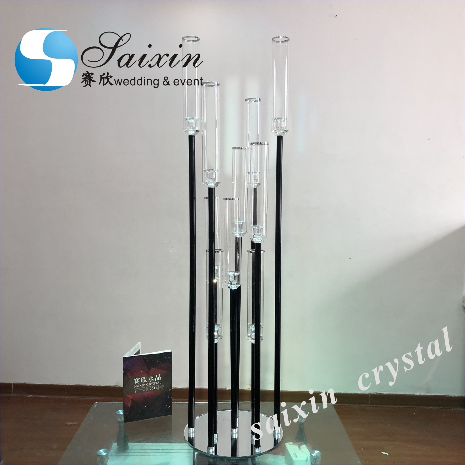 Wholesale long stem black crystal candelabra for wedding centerpiece