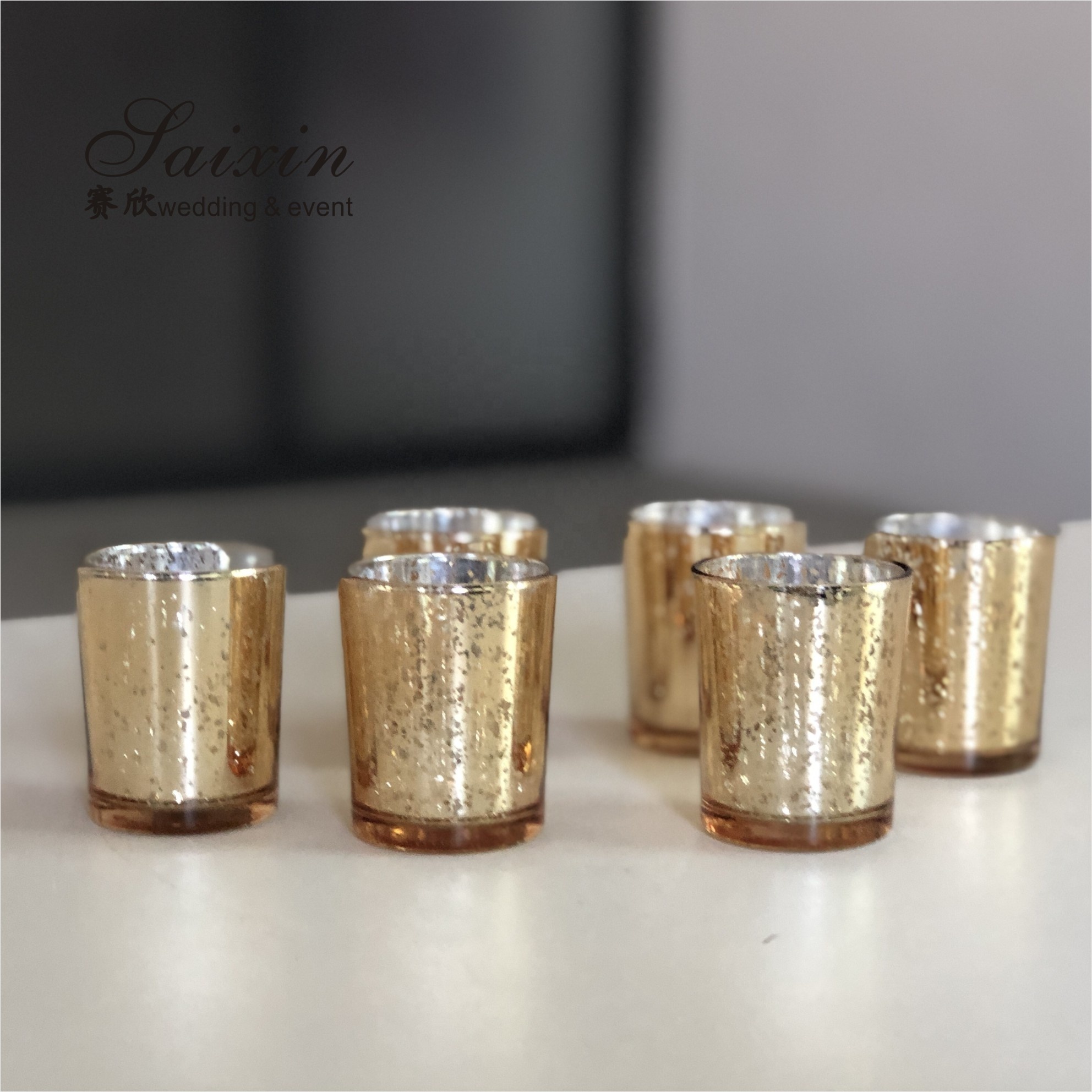 Wholesale wedding event decoration small glass cup glitter gold votive candle holder