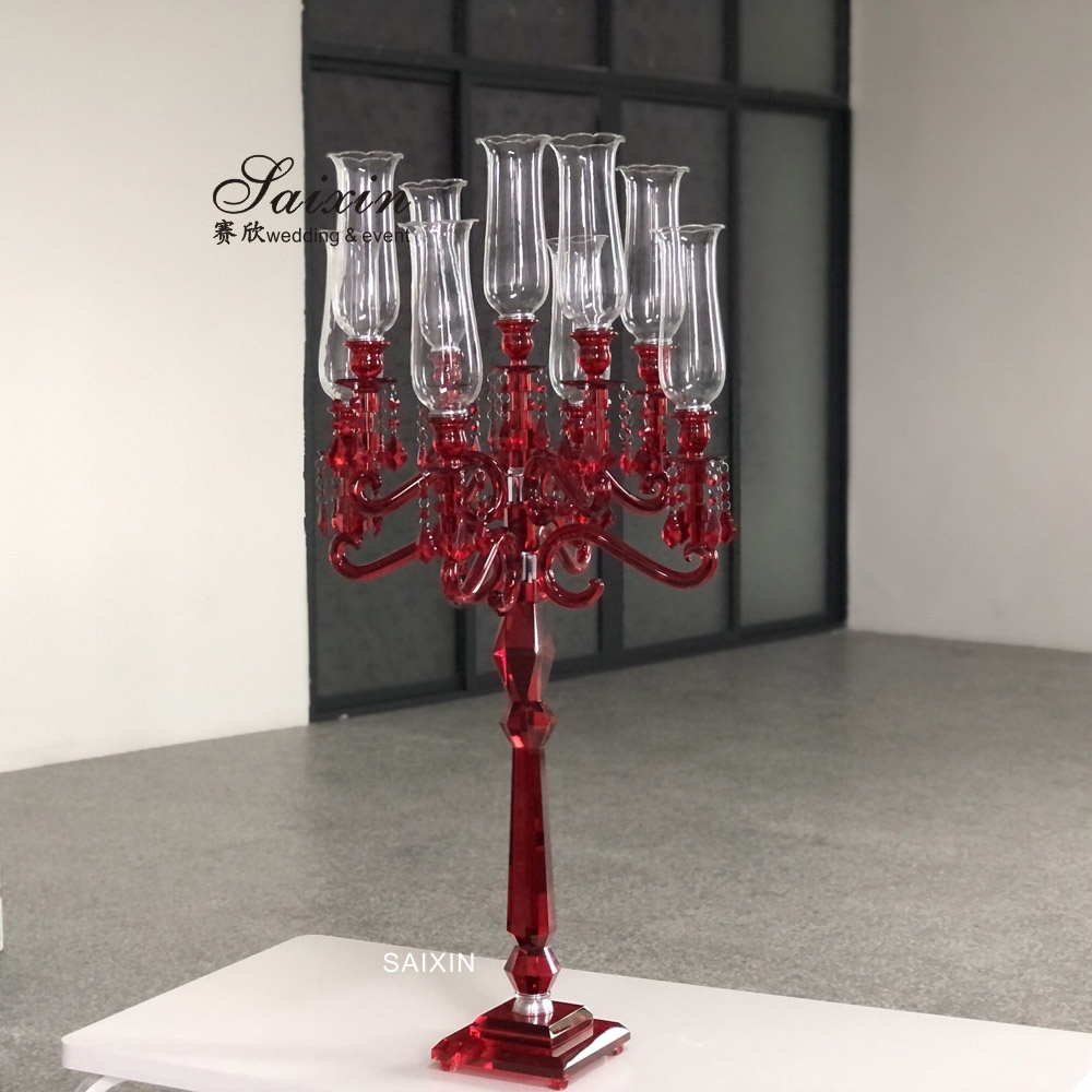 ZT-101R  9 arms Red colors crystal glass  candelabra wedding table centerpieces