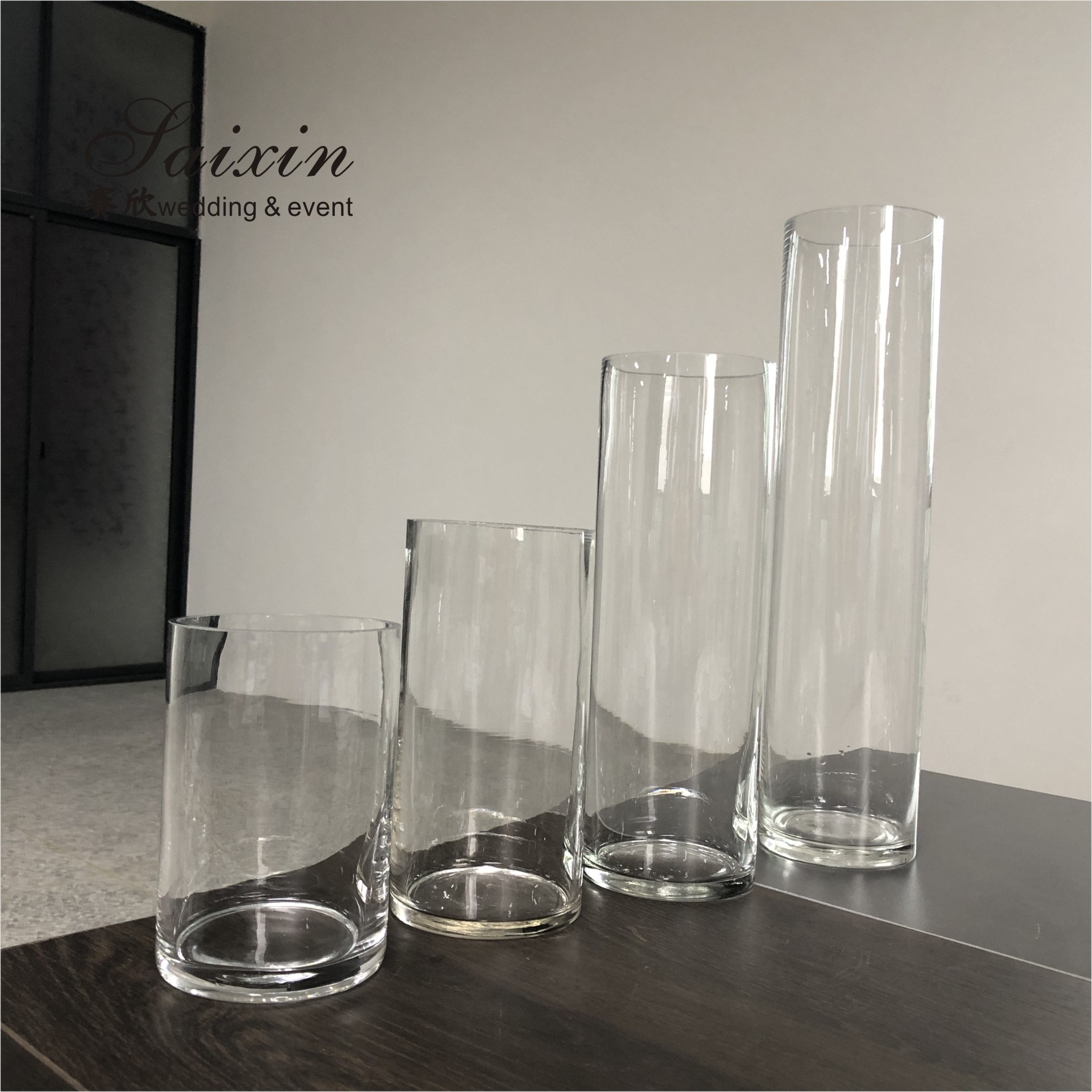 Wholesale cheap wedding decoration different height glass cylinder vase