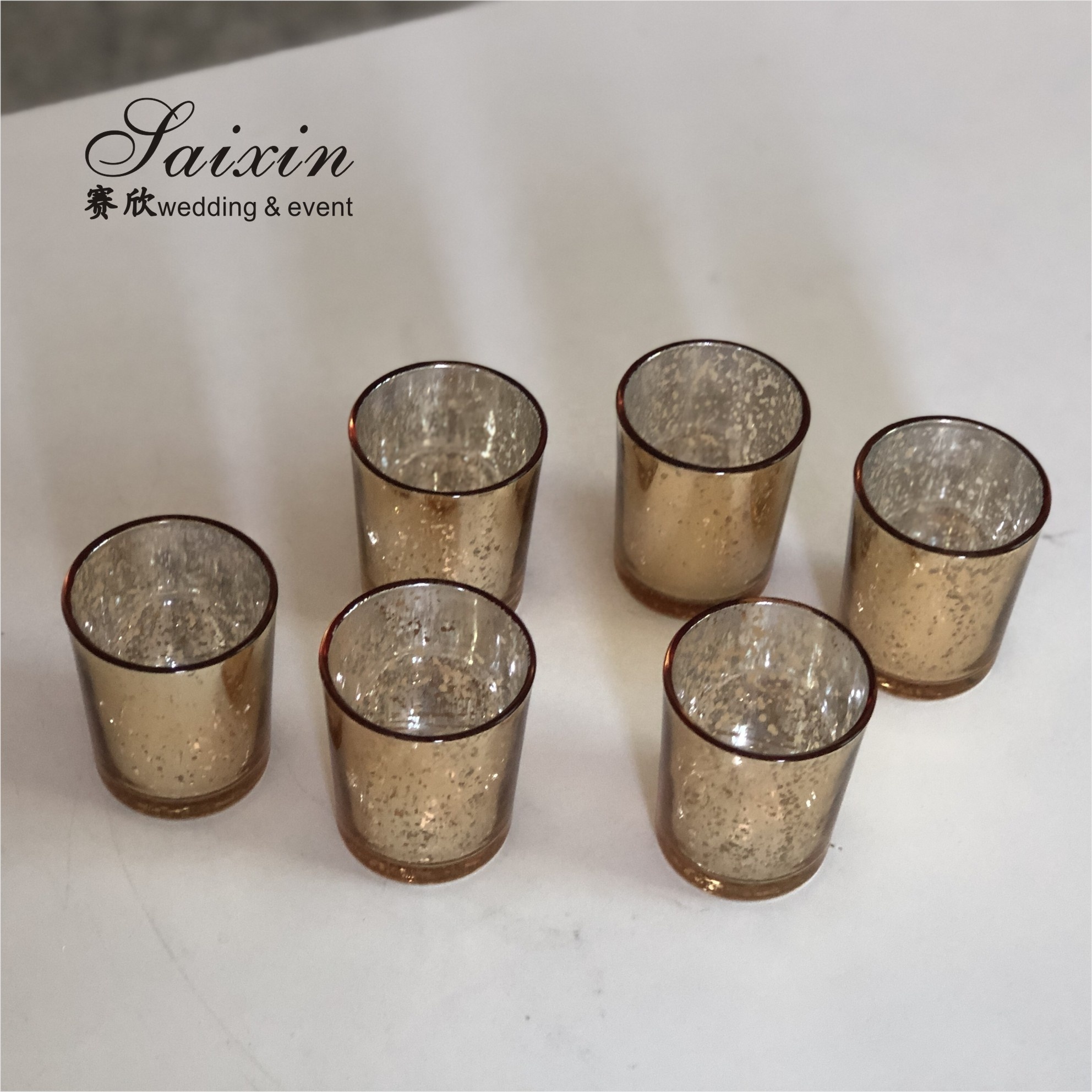 Wholesale wedding event decoration small glass cup glitter gold votive candle holder