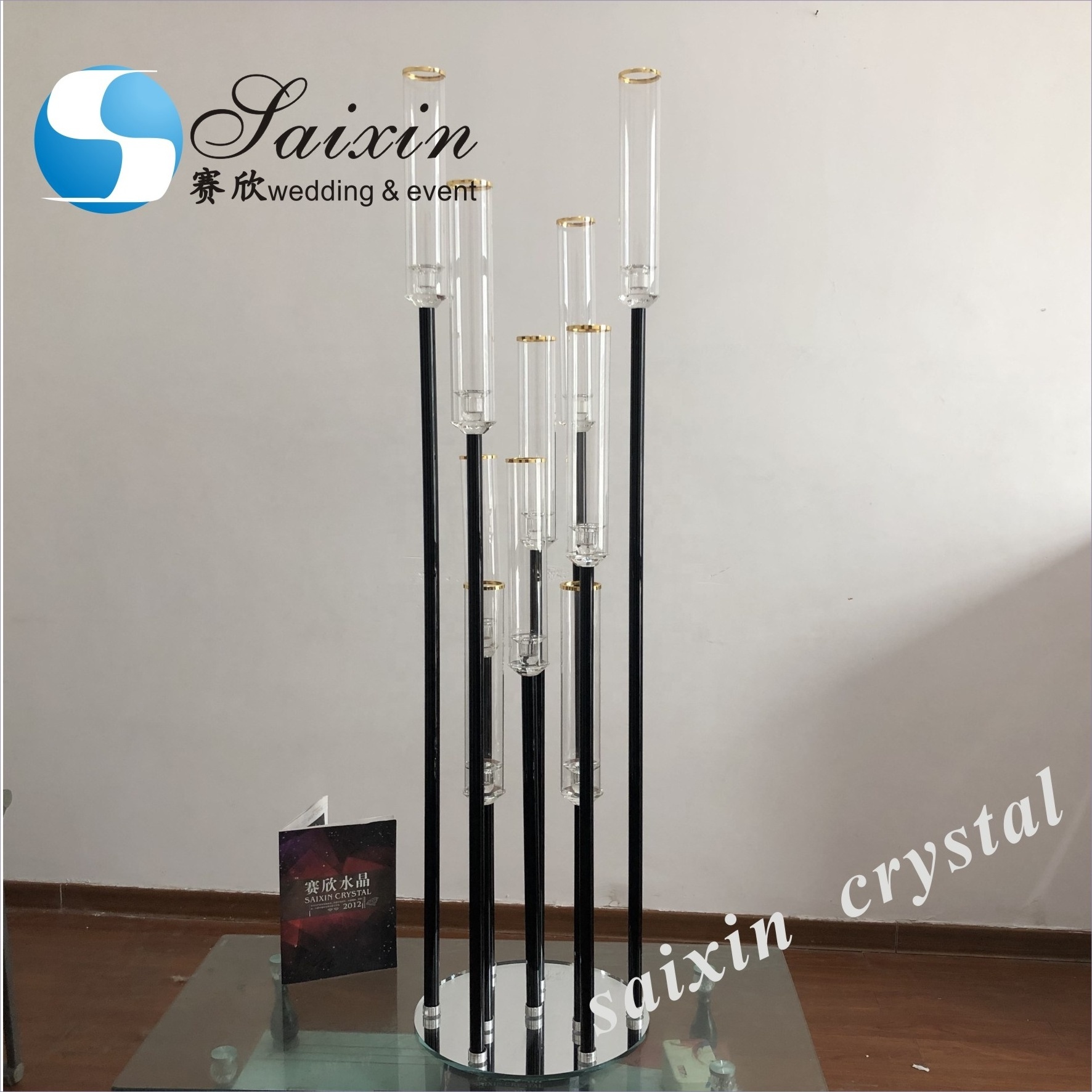 Wholesale long stem black crystal candelabra for wedding centerpiece