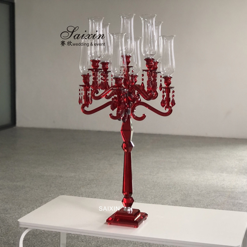 ZT-101R  9 arms Red colors crystal glass  candelabra wedding table centerpieces