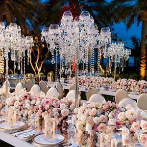 ZT-325C 15arms Clear crystal candle candelabras centerpieces for wedding table decoration