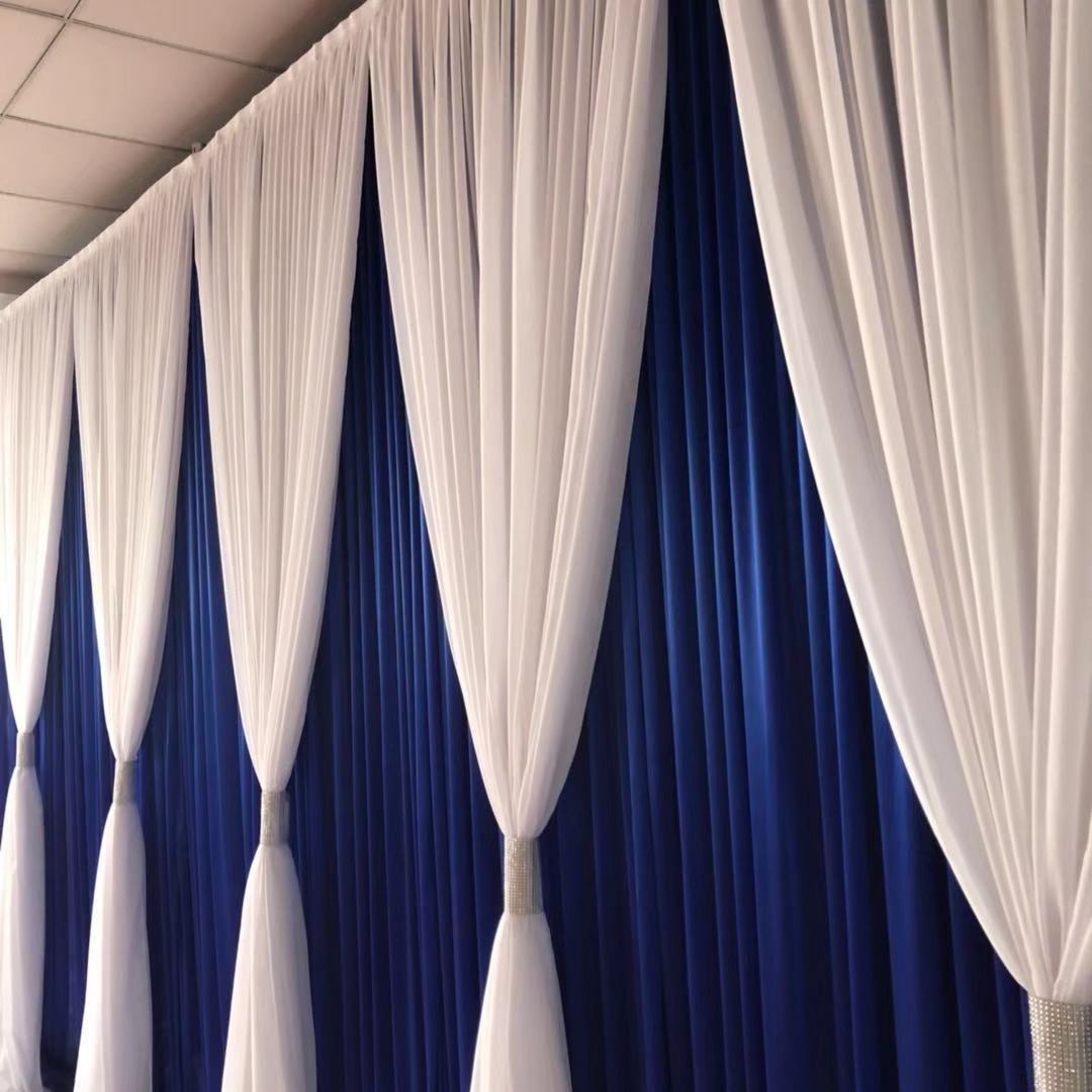 Hot Sale Wedding Backdrop Blue White Double Drape Cross Valance Luxury Wedding Decoration Backdrop