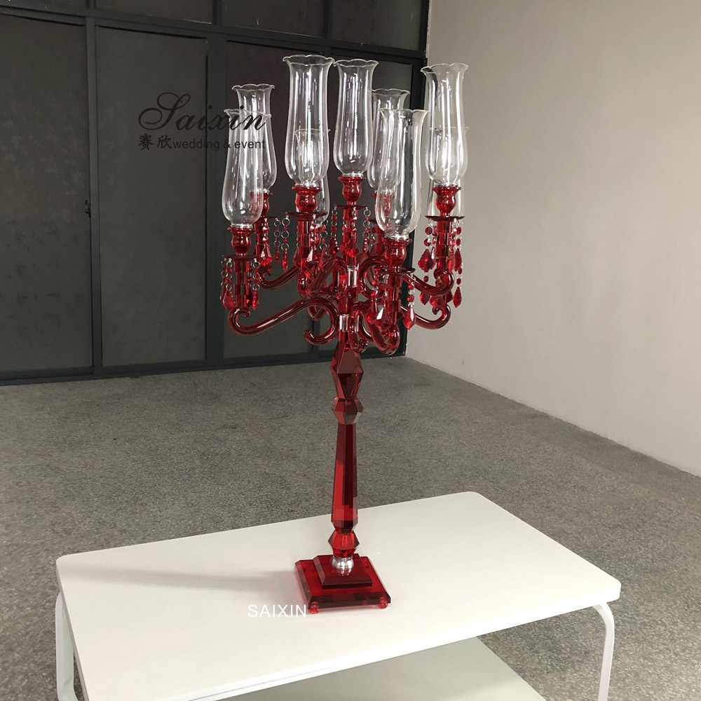 ZT-101R  9 arms Red colors crystal glass  candelabra wedding table centerpieces