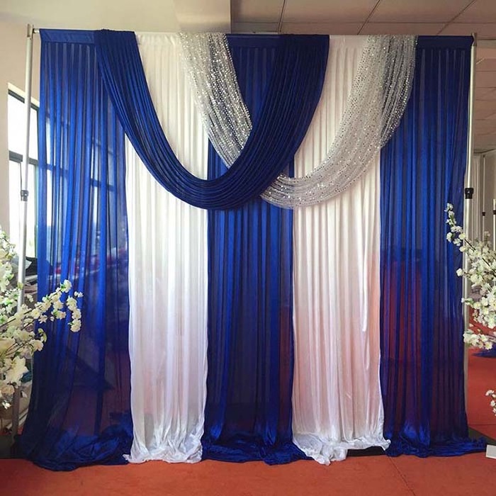 Hot Sale Wedding Backdrop Blue White Double Drape Cross Valance Luxury Wedding Decoration Backdrop