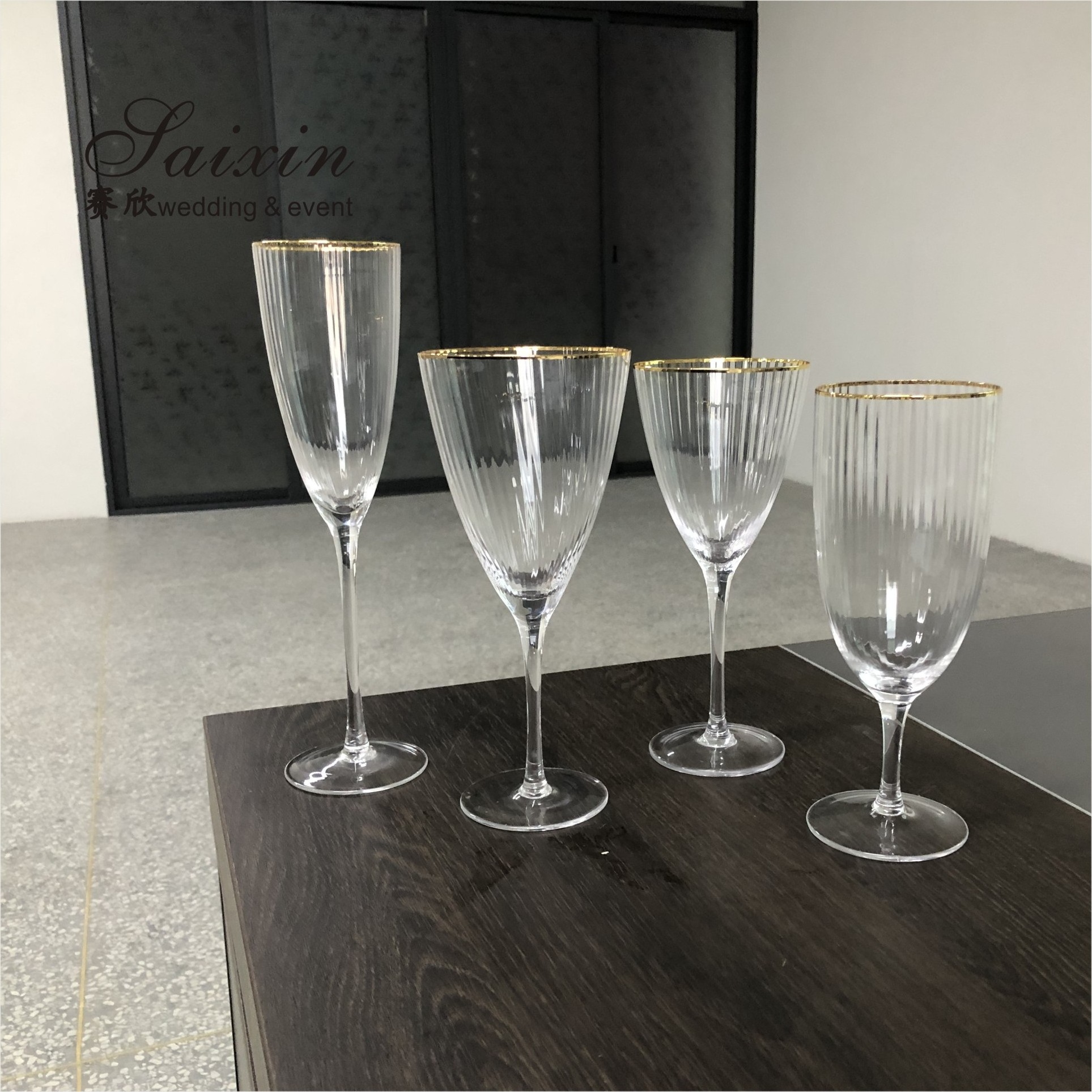 Factory hot sale funky set gold edge clear wine champagne water glasses For Party