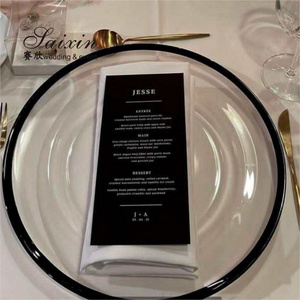 Factory hot sale clear glass charger plate with black rim for wedding events