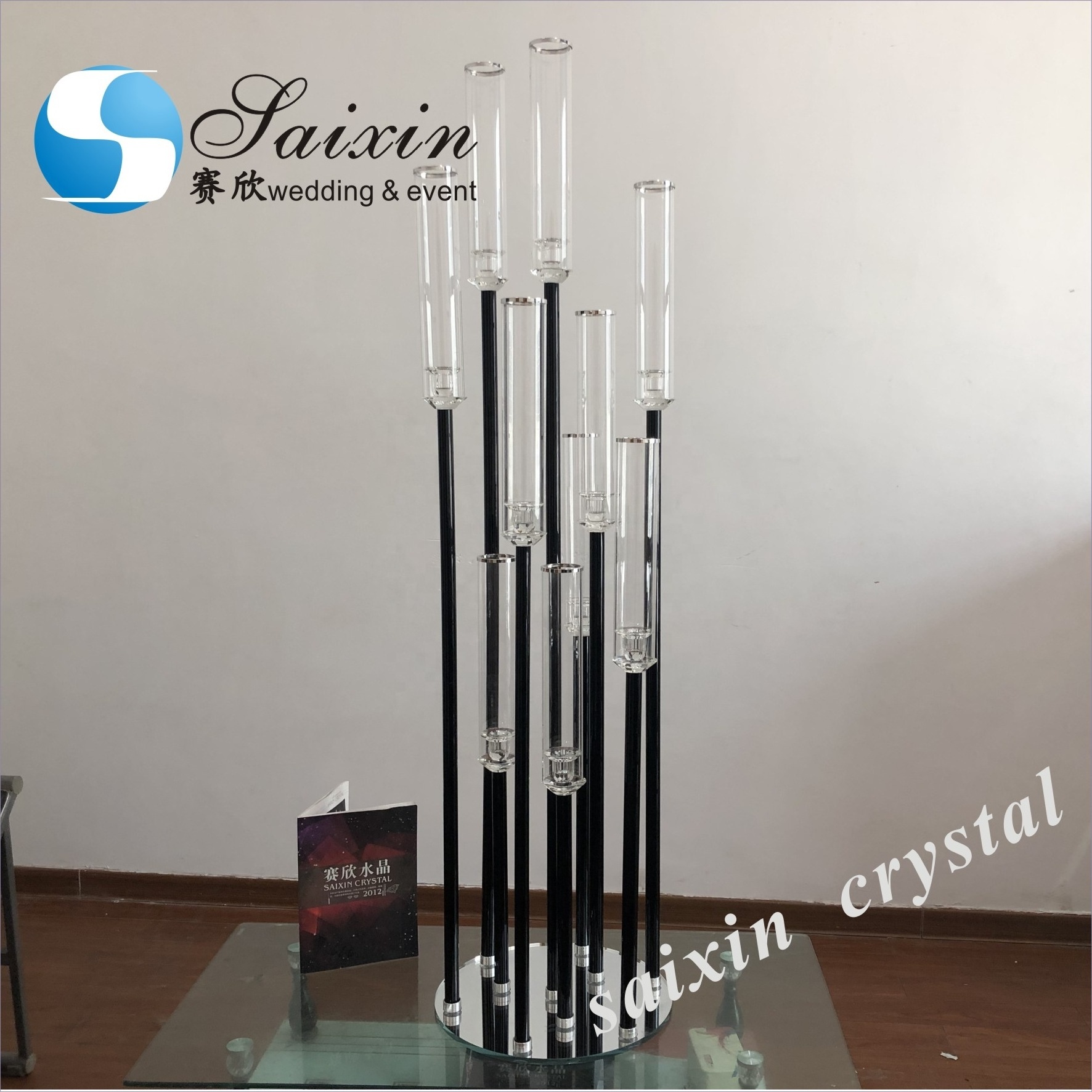 Wholesale long stem black crystal candelabra for wedding centerpiece