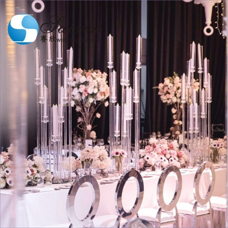 Hot Sale Crystal Candelabra Luxury Wedding Decoration Supplies Clear Candle Holder Tall Wedding Centerpiece