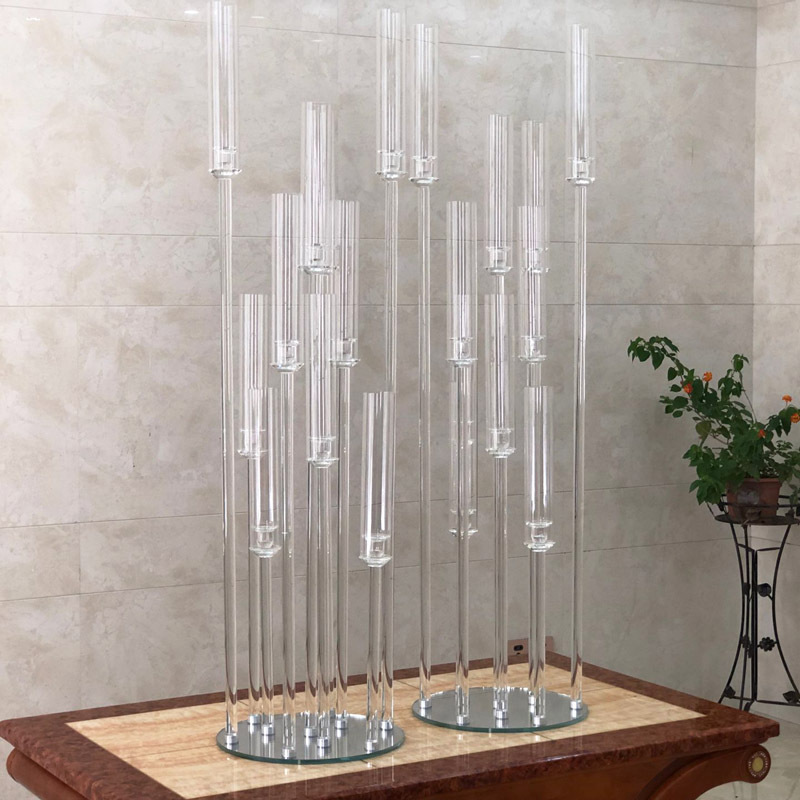 Hot Sale Crystal Candelabra Luxury Wedding Decoration Supplies Clear Candle Holder Tall Wedding Centerpiece