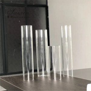 Saixin Hot Sale Clear Candle Holder Custom Size Glass Chimney Hurricanes Cylinder Wedding Decoration Pillar Holder