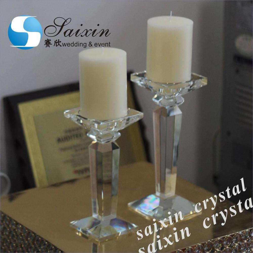 ZT-014 Wedding decoration single glass crystal pillar candle holder set