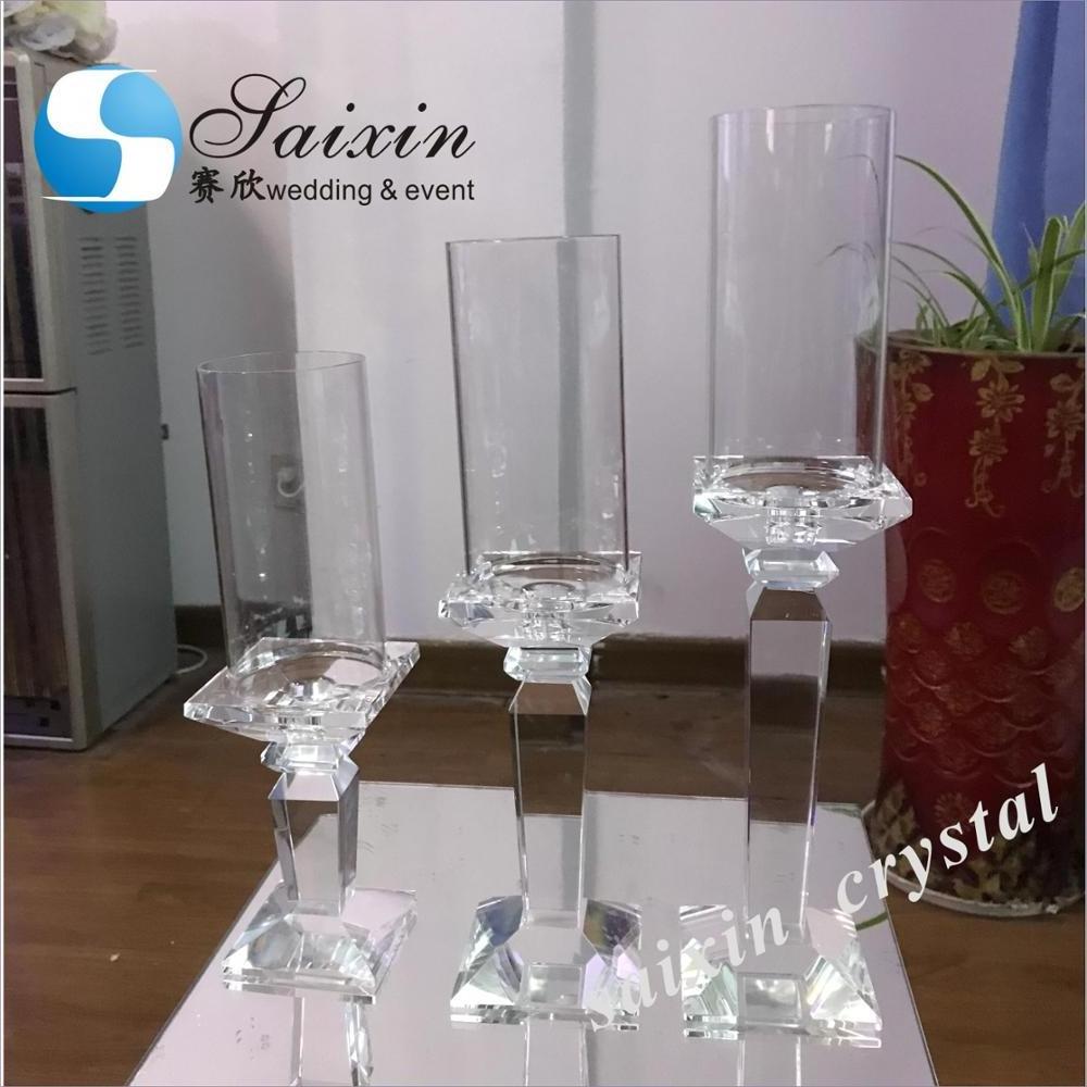 ZT-014 Wedding decoration single glass crystal pillar candle holder set