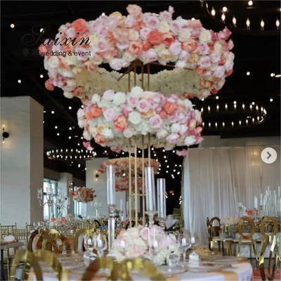 Large Wedding Metal Centerpiece 2 Circles Flower Stand Tall Table Decoration Gold Wedding Flower Centerpieces