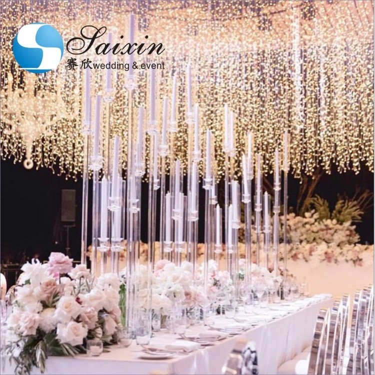 Hot Sale Crystal Candelabra Luxury Wedding Decoration Supplies Clear Candle Holder Tall Wedding Centerpiece