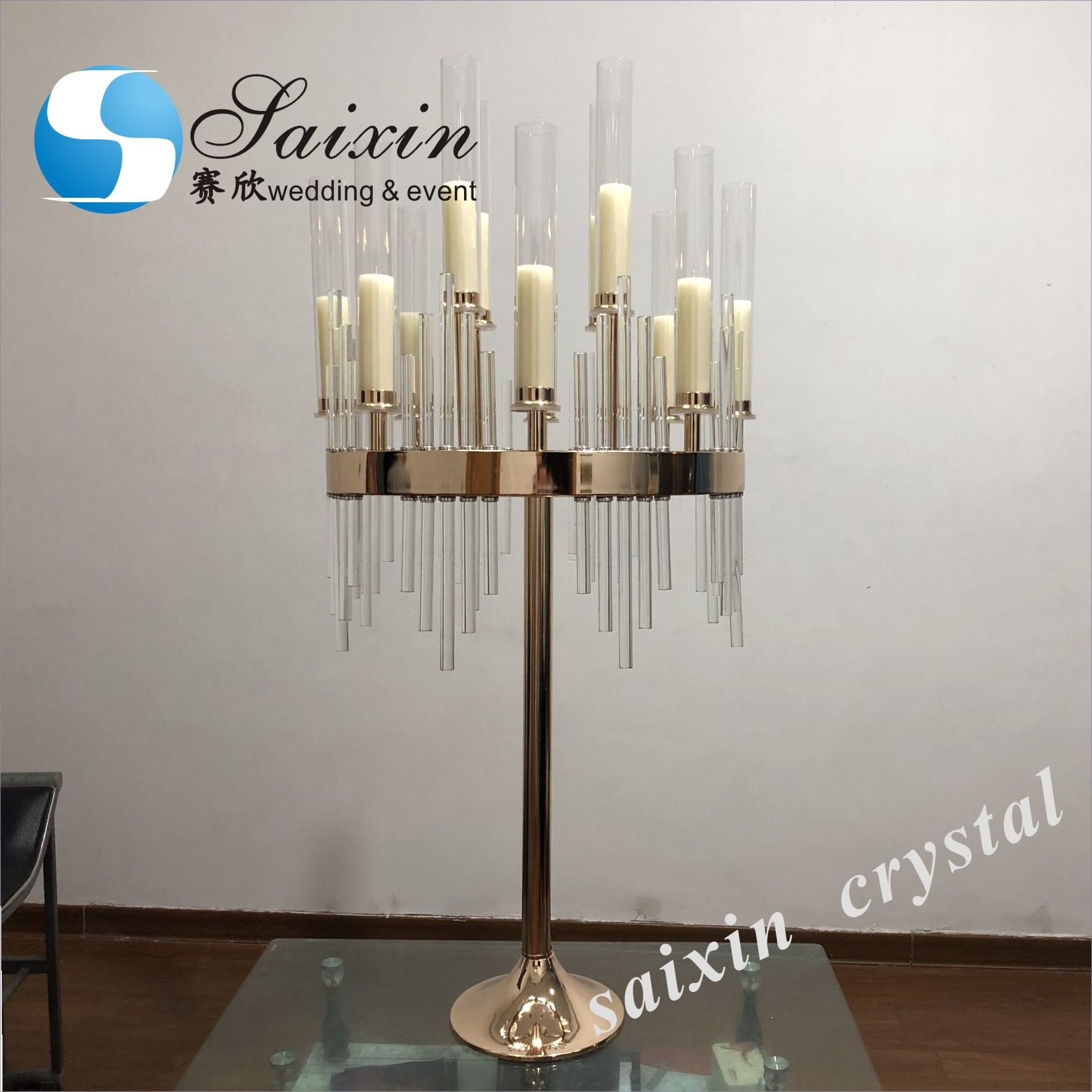 ZT-435 tall gold silver black candelabra candle holder with crystal stem metal for weddings table centerpieces