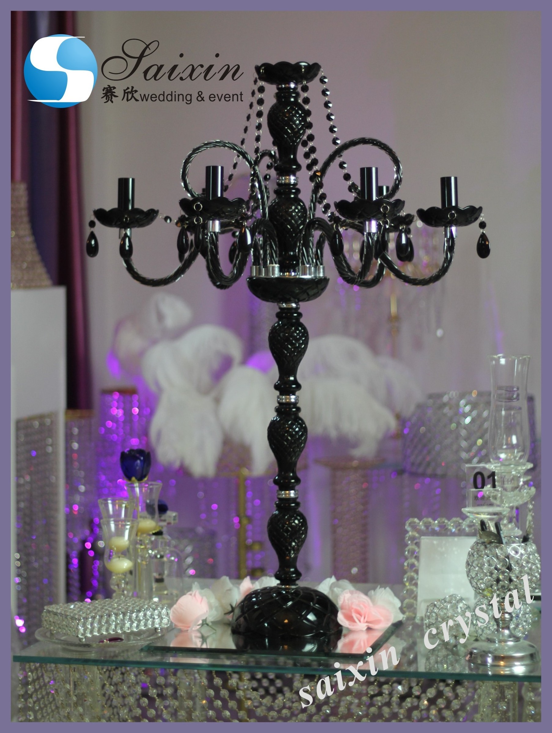 ZT-180 wholesale wedding centerpiece crystal black candelabra