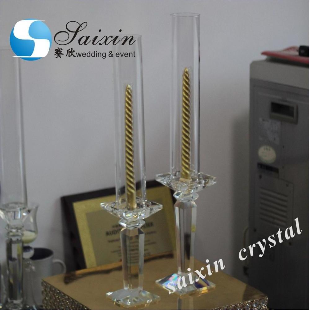 ZT-014 Wedding decoration single glass crystal pillar candle holder set