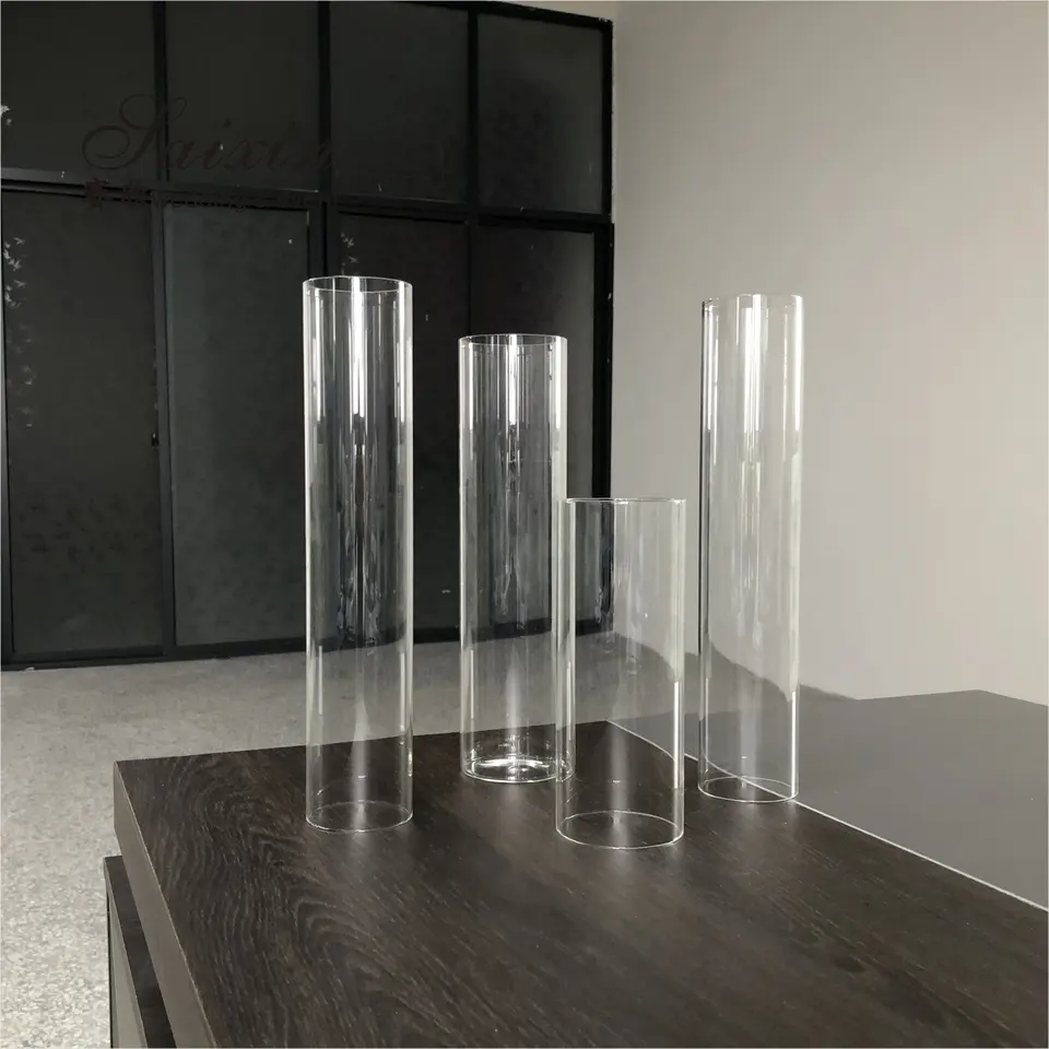 Saixin Hot Sale Clear Candle Holder Custom Size Glass Chimney Hurricanes Cylinder Wedding Decoration Pillar Holder