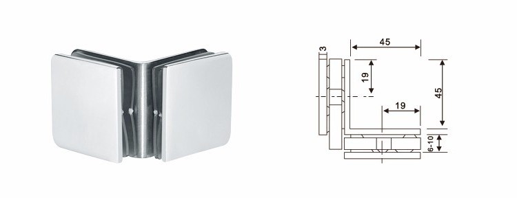 SVA-010 China Customized Shower Hotel Office Door Fitting 90 Degree SVA Glass Clip Wall to Glass Fixing Bracket Clamp Holder