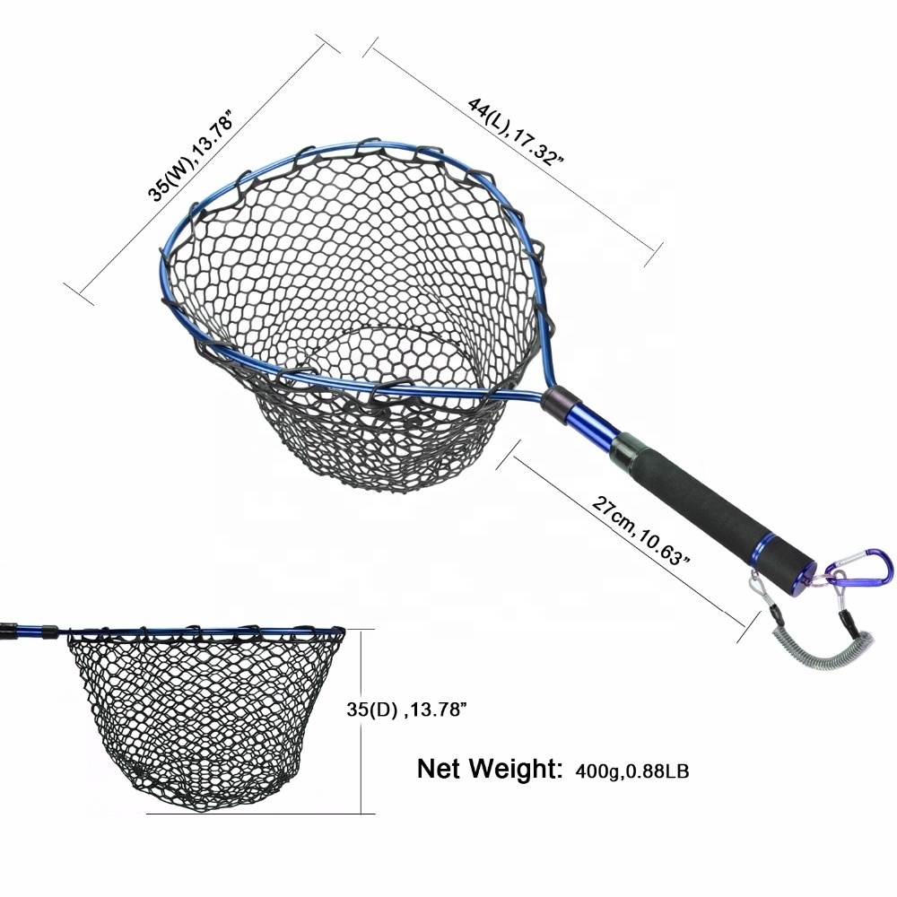 Goture Fly Fishing Landing Net Carp Bass Trout Aluminum alloy Alloy Frame Soft Rubber Mesh EVA Handle Hand Net