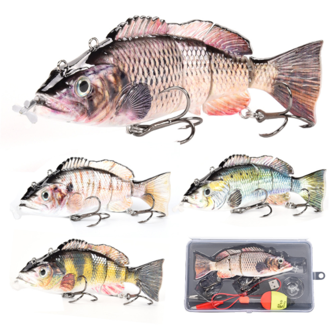 Underwater Electronic Wobbler Lighted LED Attraction Multi Jointed Swimbait 4 Segment Fishing Lures Hard Plastic Motorized