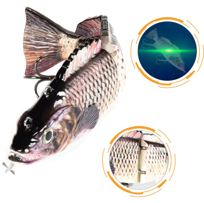 Underwater Electronic Wobbler Lighted LED Attraction Multi Jointed Swimbait 4 Segment Fishing Lures Hard Plastic Motorized