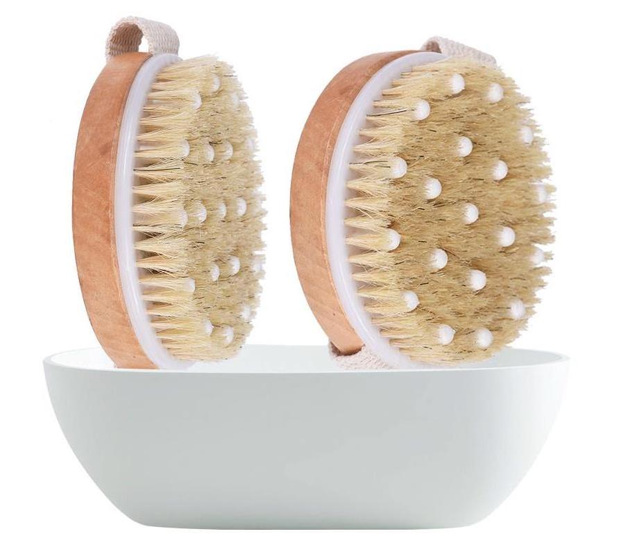 SAIYII Customized Logo Natural Boar Bristle Exfoliating Wholesale Round Bath Brush Organic Dry Wooden  Bath Body Massage Brush