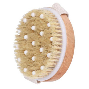 SAIYII Customized Logo Natural Boar Bristle Exfoliating Wholesale Round Bath Brush Organic Dry Wooden  Bath Body Massage Brush