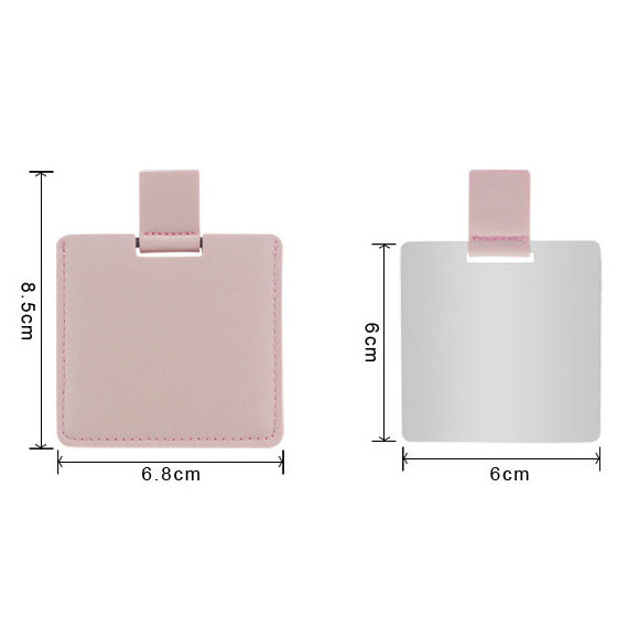 SAIYII Wholesale Pink Square Pu Pocket Mirror Embossed Logo Travel Stainless Steel Metal Small Cosmetic Mirror with Pu Leather