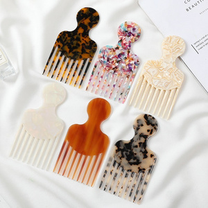 SAIYII Custom Logo Cellulose Acetic Acid Hair Pick Comb Wide Tooth Anti Static Acetate Hair Comb For Curly Hair