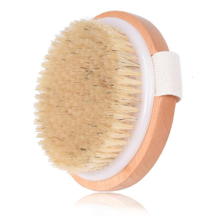 SAIYII Customized Logo Natural Boar Bristle Exfoliating Wholesale Round Bath Brush Organic Dry Wooden  Bath Body Massage Brush